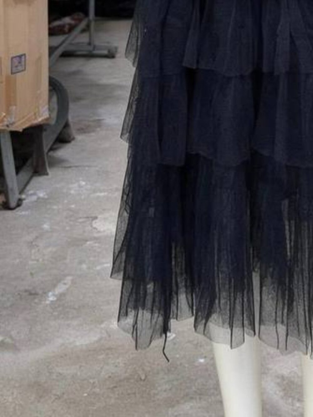 Black Tiered Tulle Maxi Skirt – Layered Ruffle Mesh Skirt - Picture 3 of 5